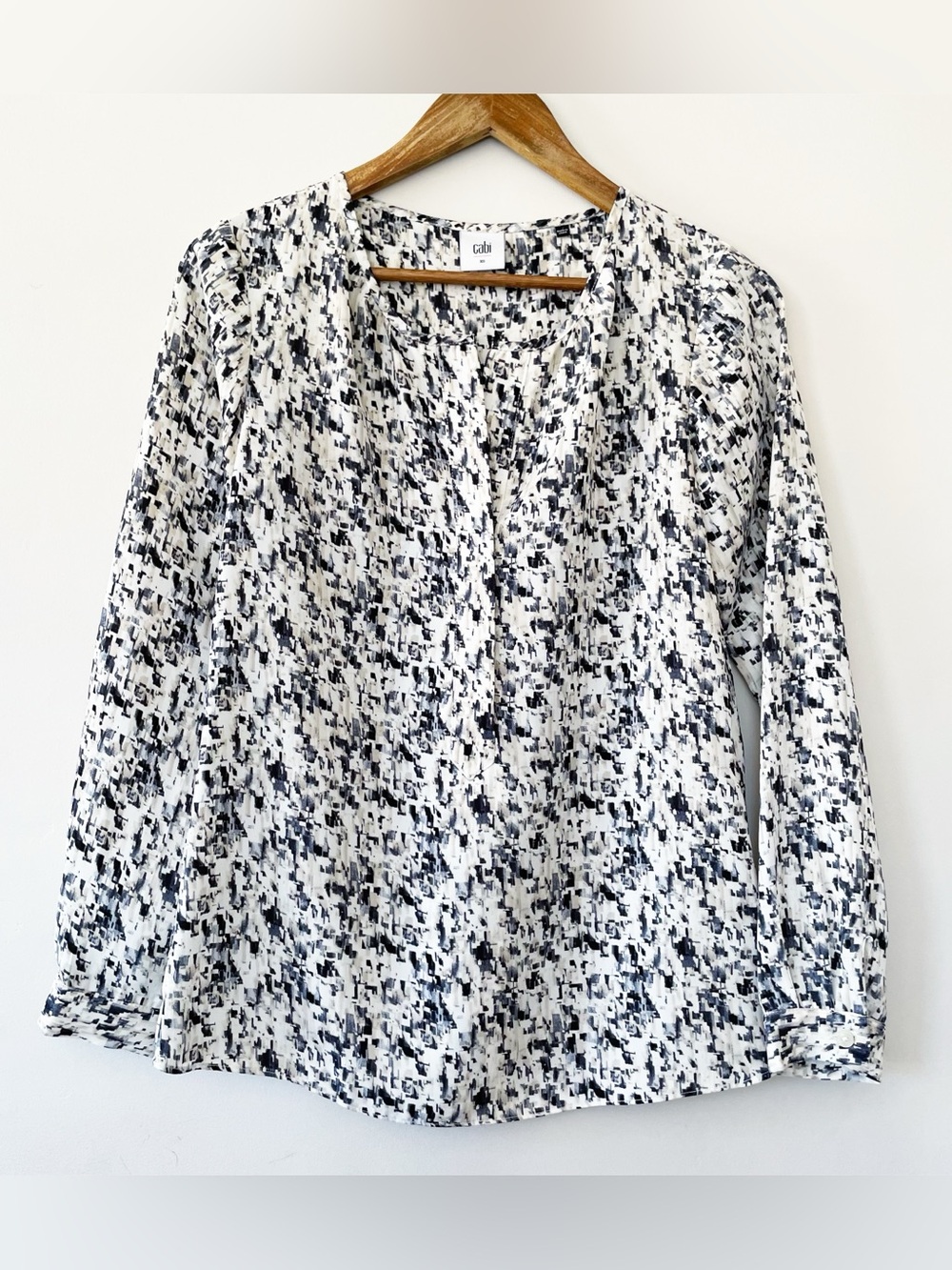 CAbi Black & White Printed Long Sleeve Pullover Blouse Size XS EUC